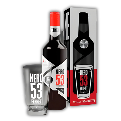 ESTUCHE 1 VASO + 1 Botella de Fernet x 750ml Caja por 4 unidades